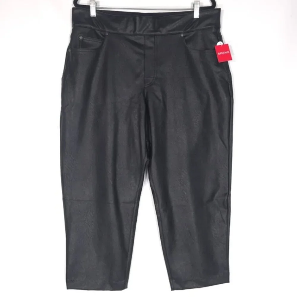NWT SPANX II Slim Straight Faux Leather Pant Luxe Black 20528Q Women's 1X PETITE
